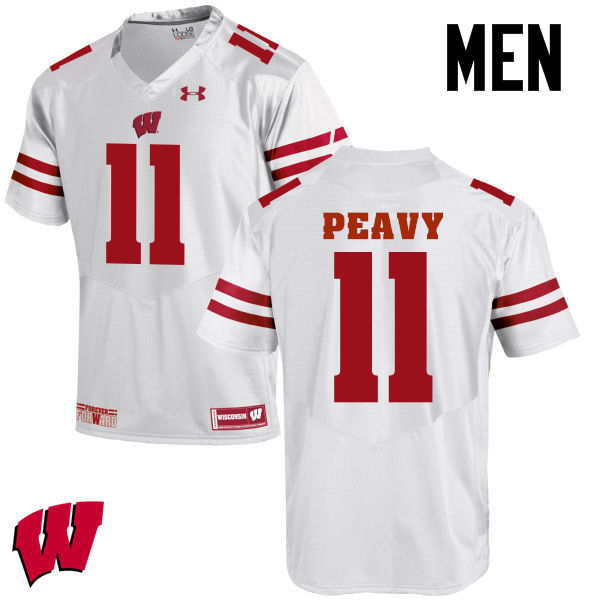Men Wisconsin Badgers #11 Jazz Peavy College Football Jerseys-White - Click Image to Close